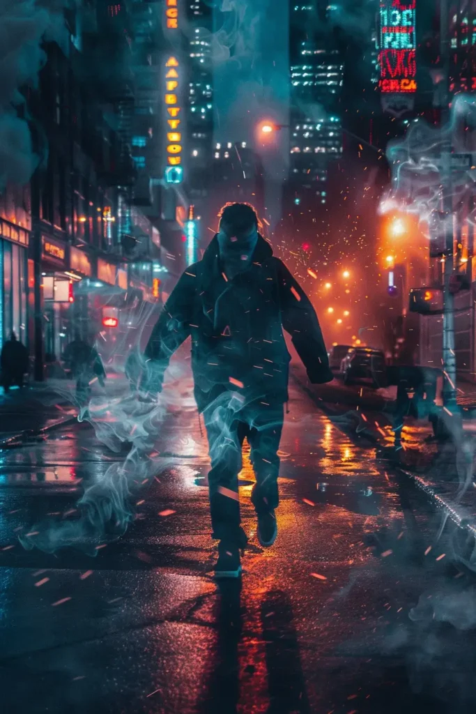 Home 10 iptv poster about a man walking on a street with smoke